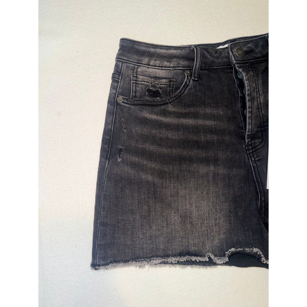 Mica Los Angeles New distressed button zipper black raw frayed hem jeans shorts - Picture 15 of 16